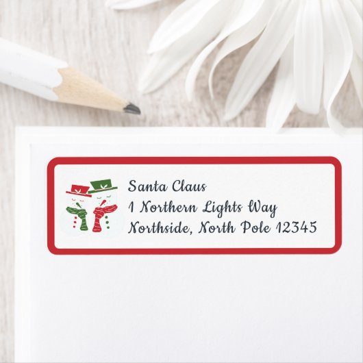 Mellow Snowmen - Christmas red white and green. ラベル (インサイチュ)