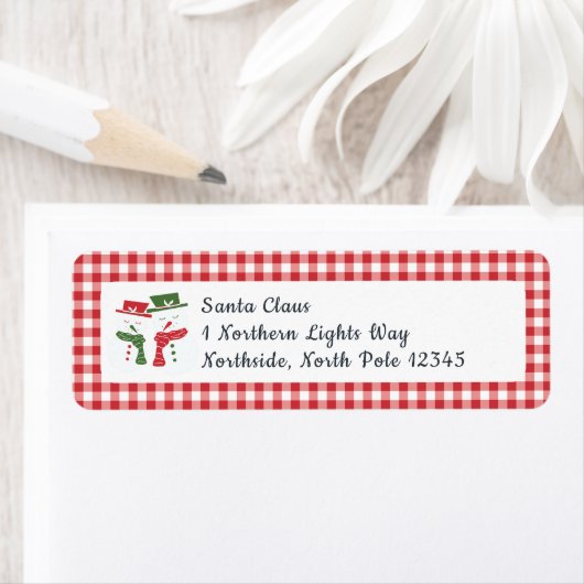 Mellow Snowmen Gingham - classic red white check. ラベル (インサイチュ)