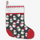Mellow Snowmen - Xmas red and green. スモールクリスマスストッキング (正面)