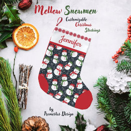 Mellow Snowmen - Xmas red and green customizable. スモールクリスマスストッキング