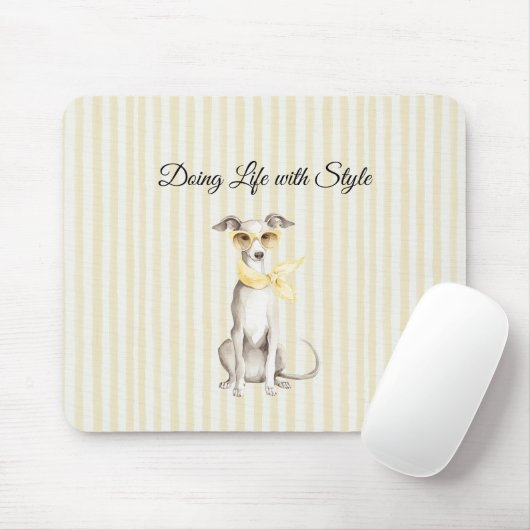 Mellow Yellow Scarf White Dog Stripes マウスパッド (マウス)