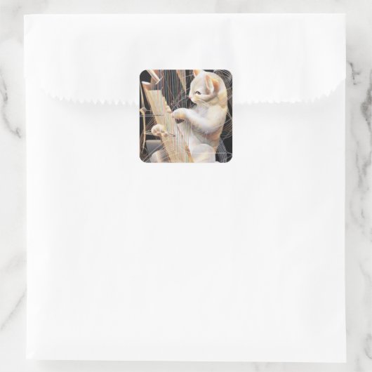 Melodic Feline – Surreal Cat Sticker スクエアシール (バッグ)