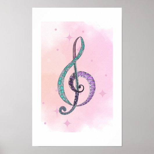 Melody in Line & Color treble clef poster ポスター (正面)