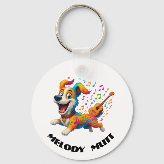 Melody Mutt" T-Shirt - Whimsical Musical Dog Desig キーホルダー (正面)