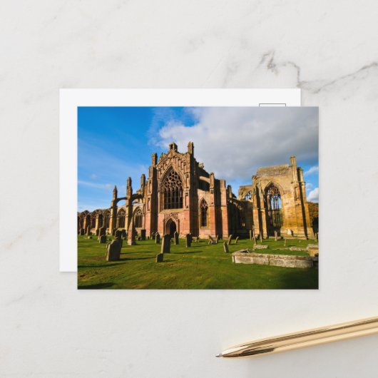 Melrose Abbey、スコットランドのはがき ポストカード (正面/裏面インサイチュ)