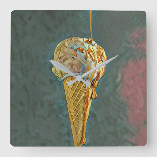 Melted chocolate ice cream cone スクエア壁時計 (正面)