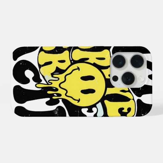 Melting Acid Smiley Face Psychedelic Liquid Typogr iPhoneケース (裏面横)