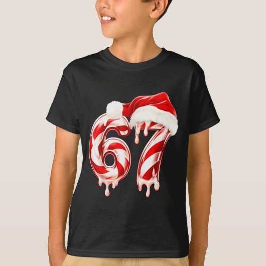 Melting Candy Cane 67 Christmas Design, Santa Hat Tシャツ (正面)