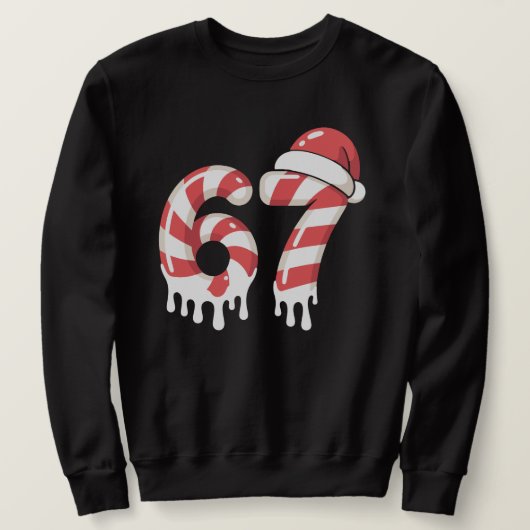 Melting Candy Cane 67 Christmas "Six Seven"  Santa スウェットシャツ (デザイン正面)
