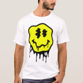 "Melting Graffiti Smiley Face – Trippy Yellow Drip Tシャツ (正面)