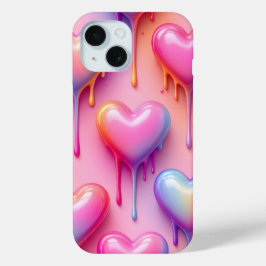 Melting Heart Phone Case – Glossy Pastel Love Desi iPhone 15ケース