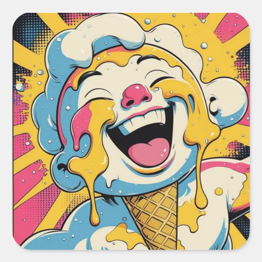 Melting Joy – Ice Cream Pop Art Explosion スクエアシール (正面)