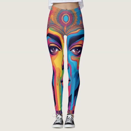 Melting Reality Leggings – Trippy Psychedelic Art  レギンス (正面)