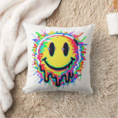 Melting Smiley Face Throw Pillow – Psychedelic Col クッション (ブランケット)