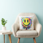 Melting Smiley Face Throw Pillow – Psychedelic Col クッション (椅子)