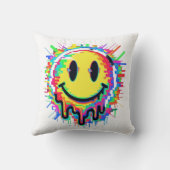 Melting Smiley Face Throw Pillow – Psychedelic Col クッション (裏面)