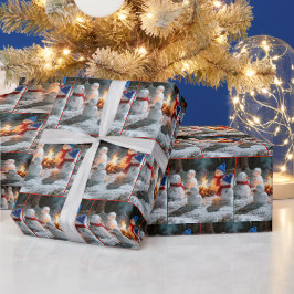 Melting Snowmen Sitting Around a Campfire ラッピングペーパー