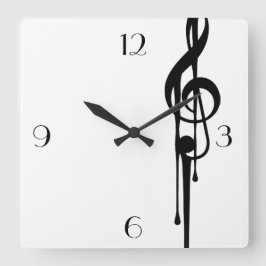MELTPOINTホワイトブラックGクレフ、 音符記号大カスタム数 スクエア壁時計