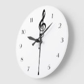 MELTPOINTホワイトブラックG-クレフ、 音符記号カスタム番号 ラージ壁時計 (傾斜)