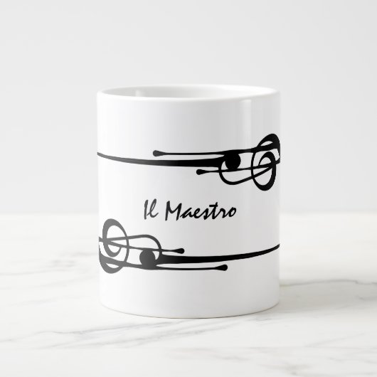 MELTPOINTホワイトホットブラックGクレフ、 音符記号'イルマエストロ' ジャンボコーヒーマグカップ (正面)