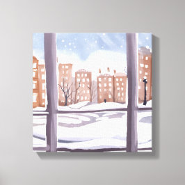 Memaの窓|雪景色の街の窓の絵 キャンバスプリント