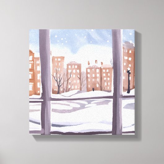 Memaの窓｜雪景色の街の窓の絵 キャンバスプリント (正面)