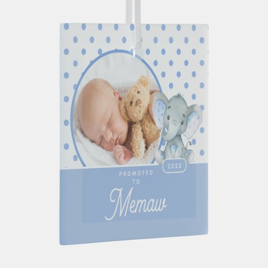 Memawに昇格した男の赤ちゃん写真 ガラスオーナメント (正面右)