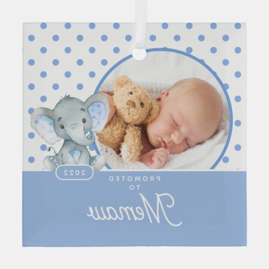 Memawに昇格した男の赤ちゃん写真 ガラスオーナメント (裏面)