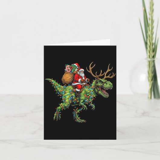 Meme 67 Christmas Santa Riding Dinosaur T Rex Boys カード (正面)