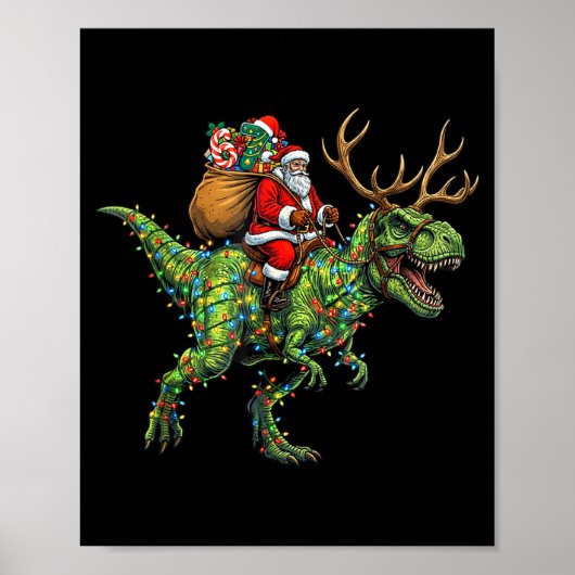 Meme 67 Christmas Santa Riding Dinosaur T Rex Boys ポスター (正面)