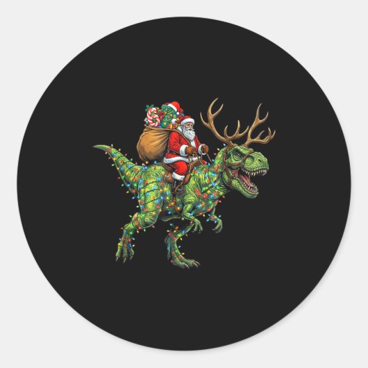 Meme 67 Christmas Santa Riding Dinosaur T Rex Boys ラウンドシール (正面)