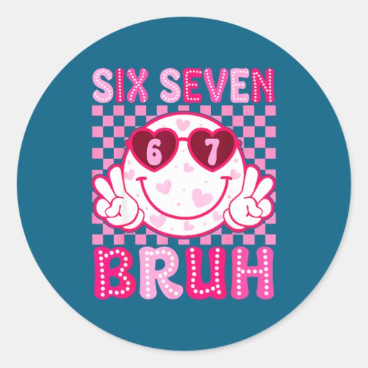 Meme 67 Valentine Bruh Six Seven Heart Women Girl  ラウンドシール (正面)