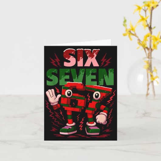 Meme 6 7 Six Seven Italian Brainrot Christmas Red  カード (黄色い花)