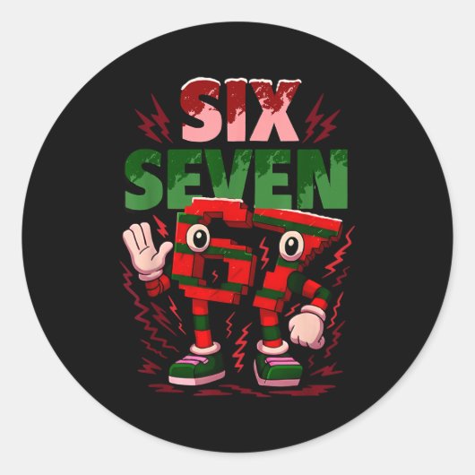Meme 6 7 Six Seven Italian Brainrot Christmas Red  ラウンドシール (正面)