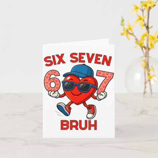 Meme Funny 67 Six Seven Bruh Heart Valentines Men  カード (黄色い花)