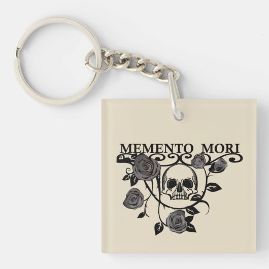 Memento Mori Skull - 黒バラ - 今を生きる キーホルダー (正面)