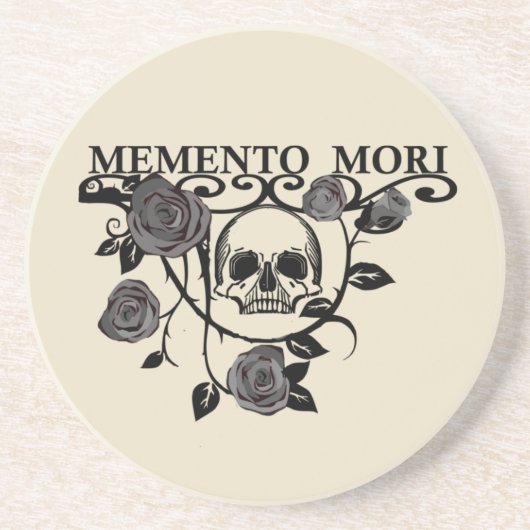 Memento Mori Skull - 黒バラ - 今を生きる コースター (正面)