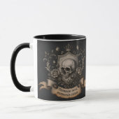 Memento Mori Skull Crest Gothic Latin Quote Art マグカップ (左)