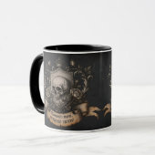 Memento Mori Skull Crest Gothic Latin Quote Art マグカップ (正面左)
