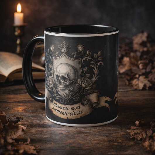 Memento Mori Skull Crest Gothic Latin Quote Art マグカップ