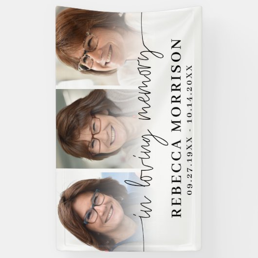 Memorial 3 Photos Script In Loving Memory 横断幕 (縦)