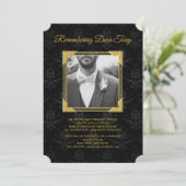 Memorial Add your Photo Black Damask金ゴールドフレーム 招待状 (スタンド正面)