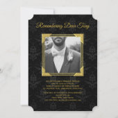 Memorial Add your Photo Black Damask金ゴールドフレーム 招待状 (正面)