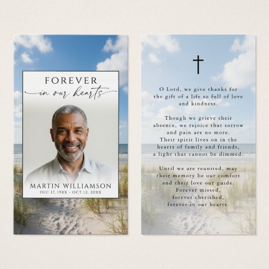 Memorial Beach Forever Hearts Photo Prayer Card (正面&裏面)