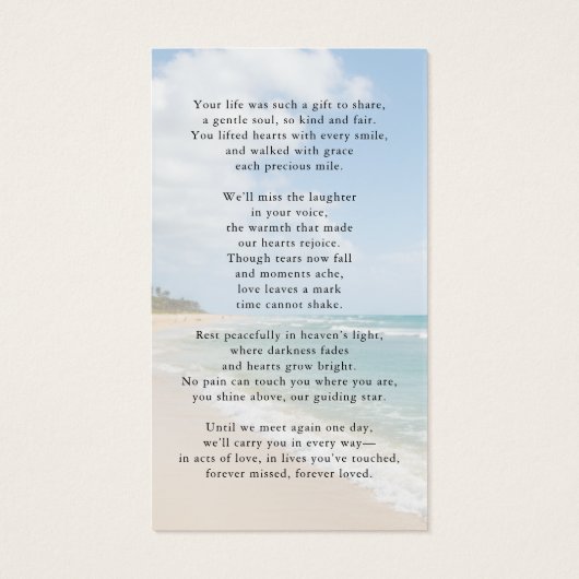 Memorial Beach In Loving Memory Photo Prayer Card (裏面)