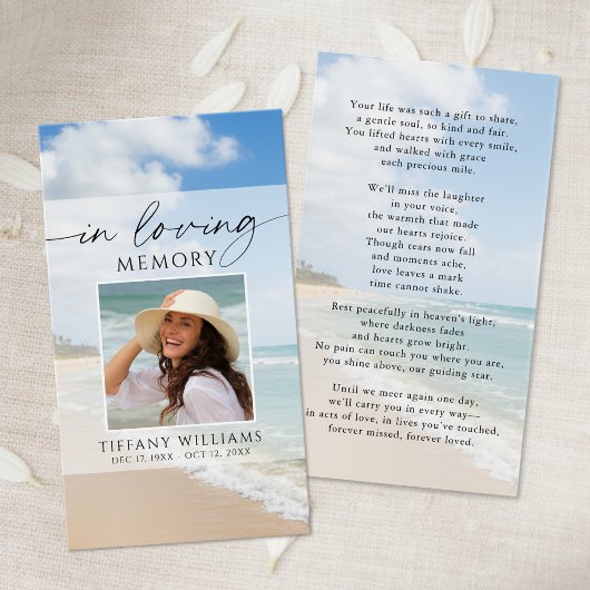 Memorial Beach In Loving Memory Photo Prayer Card