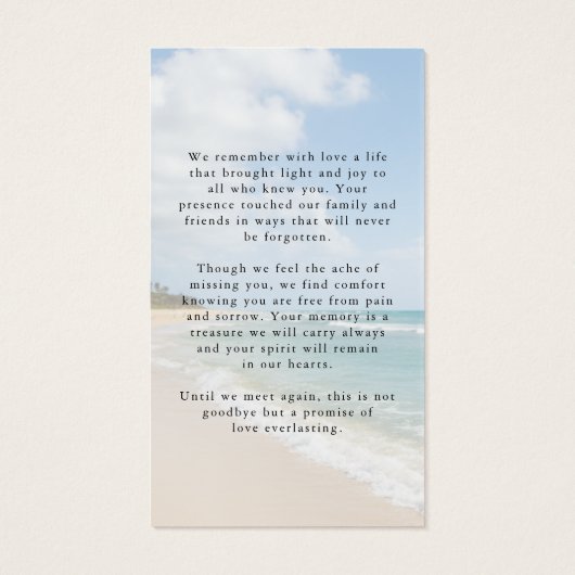 Memorial Beach Photo Forever Hearts Prayer Card (裏面)