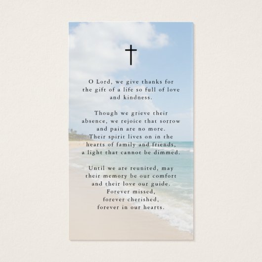 Memorial Beach Photo In Loving Memory Prayer Card (裏面)