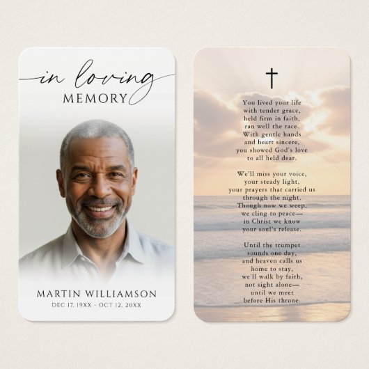 Memorial Beach Sunset Cross Poem Prayer Card (正面&裏面)