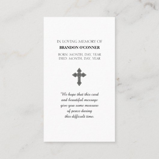 Memorial Blessing in Purple, Blue, Orange, Prayer 名刺 (裏面)